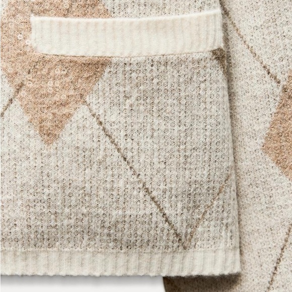 ‼️PRICE FIRM‼️NWT ZARA ARGYLE SEQUIN KNIT CARDIGAN - Picture 6 of 10